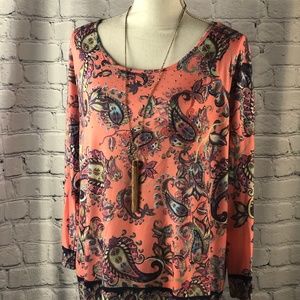 Gloria Vanderbilt 3/4 sleeve Borderprint Top Size L